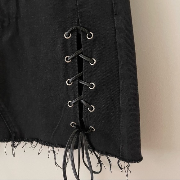 Lace Up Black Denim Skirt, S= US 4 - Picture 10 of 14